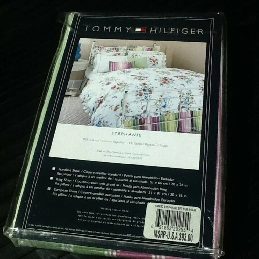 one brand new Tommy Hilfiger Stephanie Pink & Green Striped EURO Pillow Sham